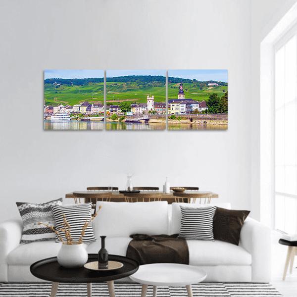 Rudesheim am Rhein In Rhine Gorge Panoramic Canvas Wall Art-3 Piece-25" x 08"-Tiaracle