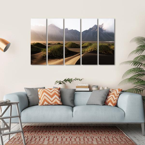 Famous Vestrahorn Mountain Canvas Wall Art-5 Horizontal-Gallery Wrap-22" x 12"-Tiaracle