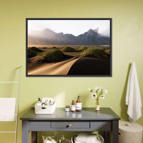 Famous Vestrahorn Mountain Canvas Wall Art-1 Piece-Floating Frame-24" x 16"-Tiaracle