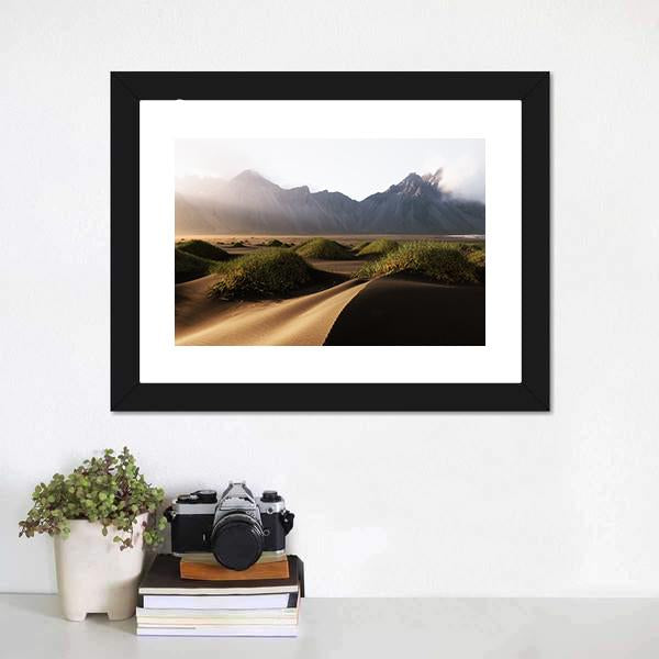 Famous Vestrahorn Mountain Canvas Wall Art-1 Piece-Framed Print-20" x 16"-Tiaracle