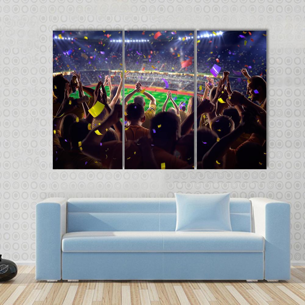 Fans On Stadium Soccer Game Confetti And Tinse Canvas Wall Art-3 Horizontal-Gallery Wrap-37" x 24"-Tiaracle