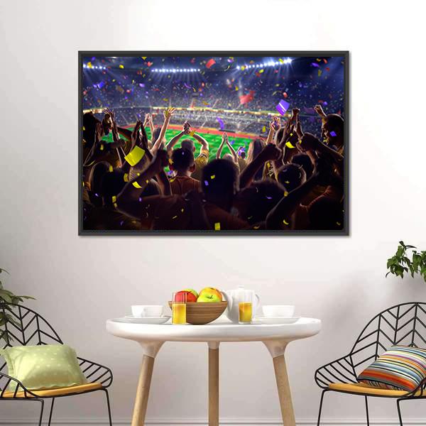 Fans On Stadium Soccer Game Confetti And Tinse Canvas Wall Art-3 Horizontal-Gallery Wrap-25" x 16"-Tiaracle