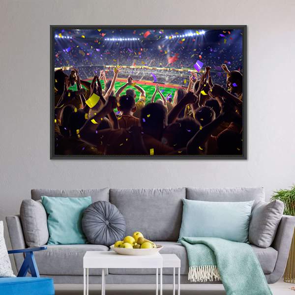 Fans On Stadium Soccer Game Confetti And Tinse Canvas Wall Art-3 Horizontal-Gallery Wrap-25" x 16"-Tiaracle