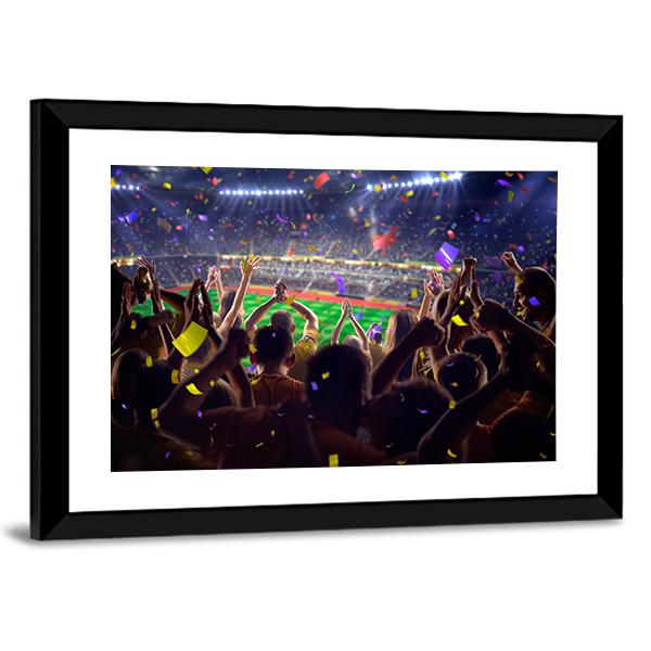 Fans On Stadium Soccer Game Confetti And Tinse Canvas Wall Art-3 Horizontal-Gallery Wrap-25" x 16"-Tiaracle