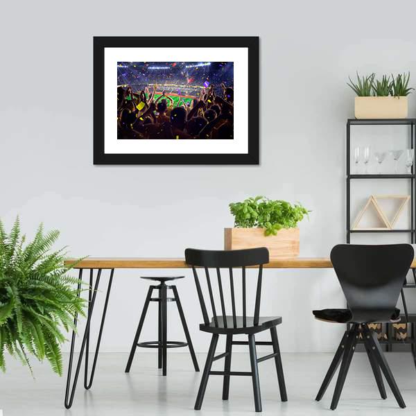 Fans On Stadium Soccer Game Confetti And Tinse Canvas Wall Art-3 Horizontal-Gallery Wrap-25" x 16"-Tiaracle