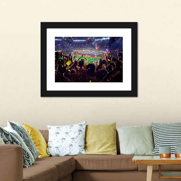 Fans On Stadium Soccer Game Confetti And Tinse Canvas Wall Art-3 Horizontal-Gallery Wrap-25" x 16"-Tiaracle