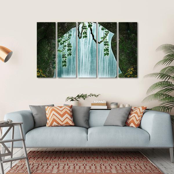 Fantastic Cave And Waterfall Canvas Wall Art-5 Horizontal-Gallery Wrap-22" x 12"-Tiaracle