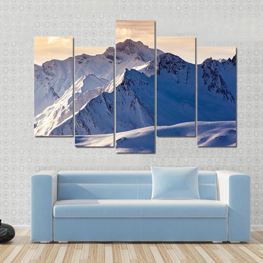 Fantastic Evening Winter Landscape Austria Europe Canvas Wall Art-5 Pop-Gallery Wrap-47" x 32"-Tiaracle