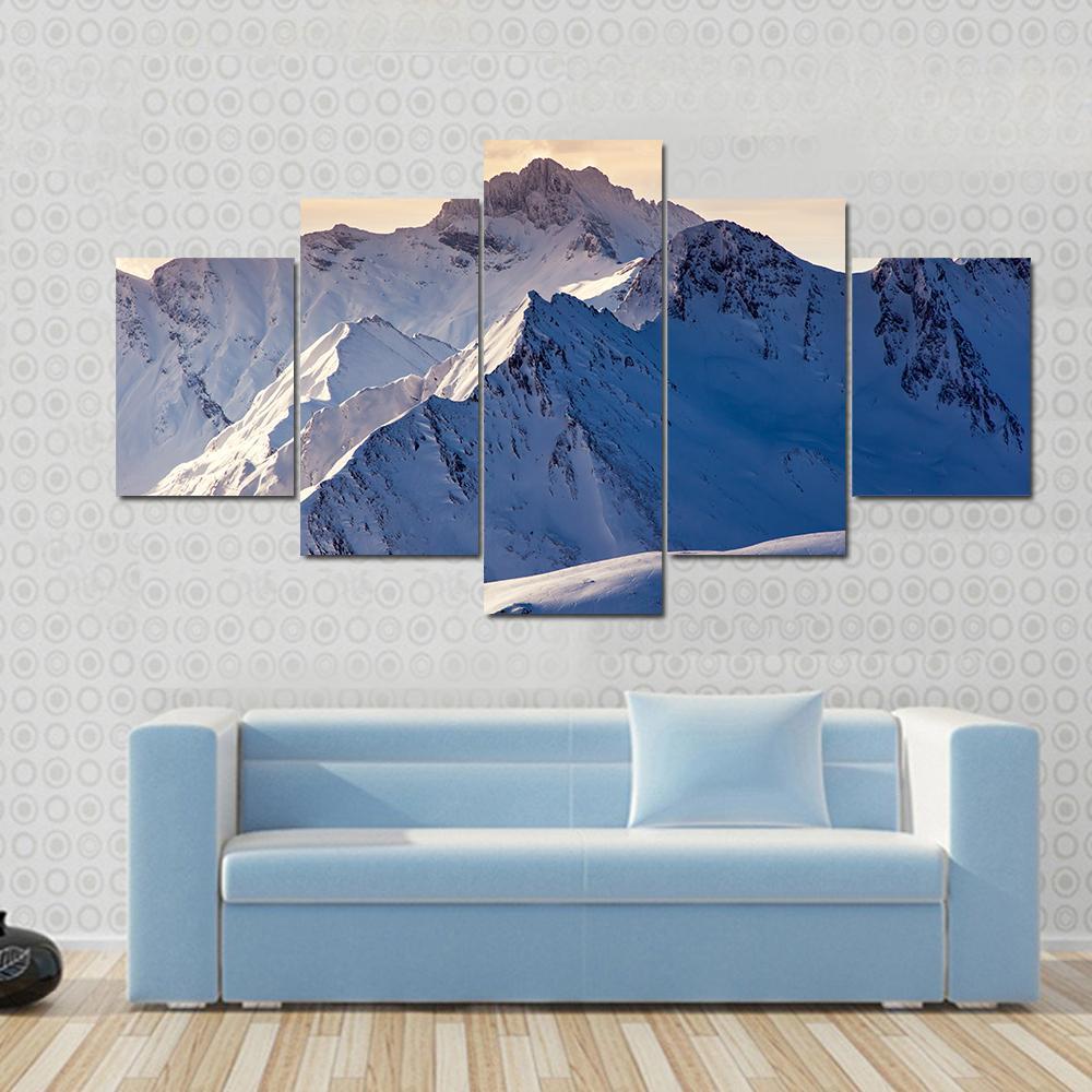 Fantastic Evening Winter Landscape Austria Europe Canvas Wall Art-5 Star-Gallery Wrap-62" x 32"-Tiaracle