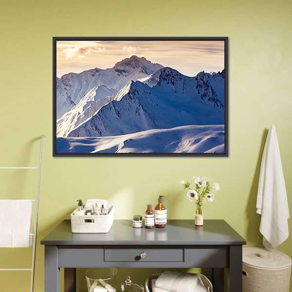 Fantastic Evening Winter Landscape Austria Europe Canvas Wall Art-1 Piece-Floating Frame-24" x 16"-Tiaracle