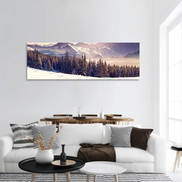 Evening Winter Landscape Panoramic Canvas Wall Art-1 Piece-36" x 12"-Tiaracle