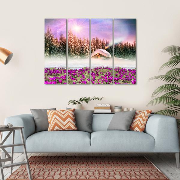 Fantastic Landscape In Winter Canvas Wall Art-4 Horizontal-Gallery Wrap-34" x 24"-Tiaracle