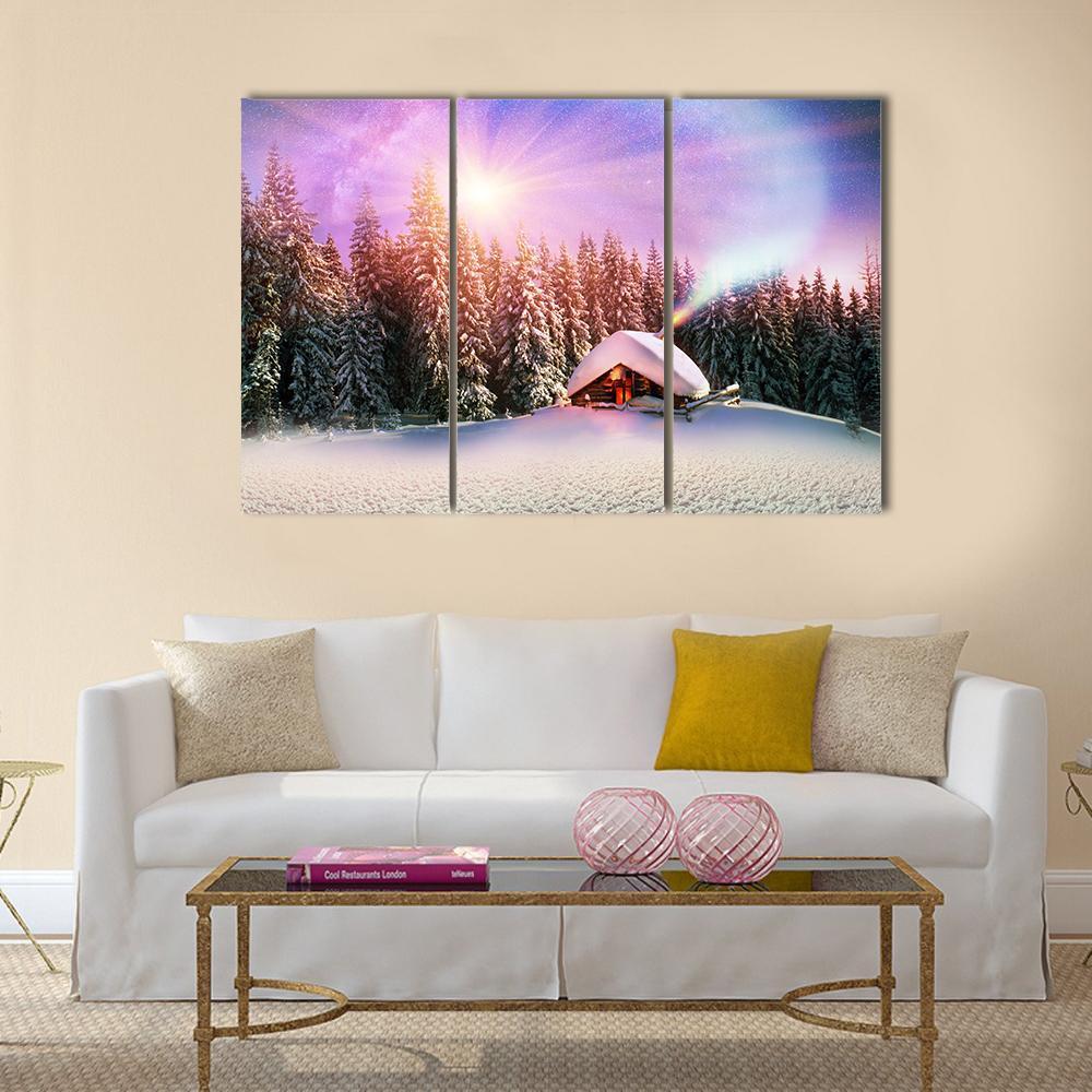 Fantastic Landscape In Winter Canvas Wall Art-3 Horizontal-Gallery Wrap-37" x 24"-Tiaracle