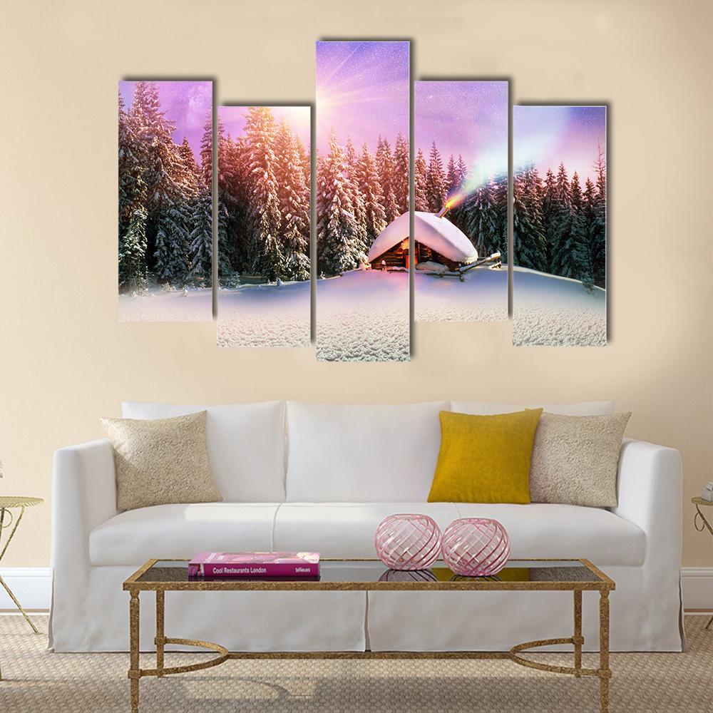 Fantastic Landscape In Winter Canvas Wall Art-5 Pop-Gallery Wrap-47" x 32"-Tiaracle