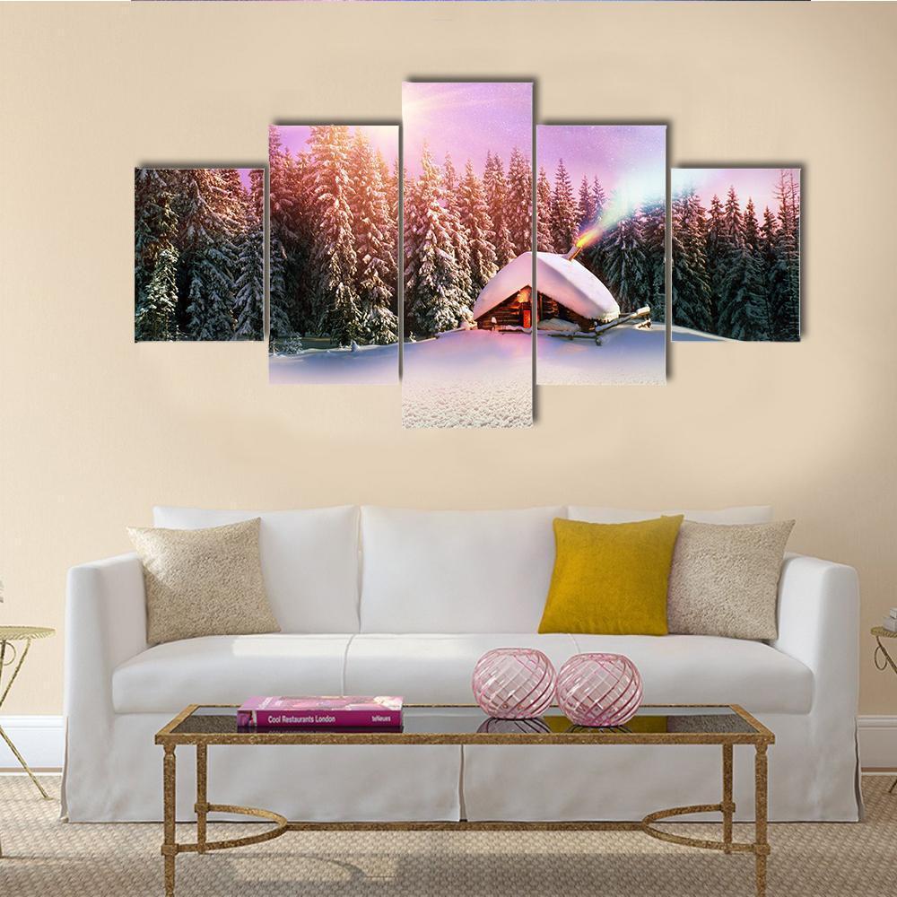 Fantastic Landscape In Winter Canvas Wall Art-5 Pop-Gallery Wrap-47" x 32"-Tiaracle