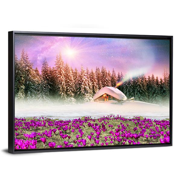 Fantastic Landscape In Winter Canvas Wall Art-3 Horizontal-Gallery Wrap-25" x 16"-Tiaracle