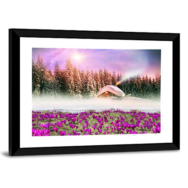 Fantastic Landscape In Winter Canvas Wall Art-3 Horizontal-Gallery Wrap-25" x 16"-Tiaracle