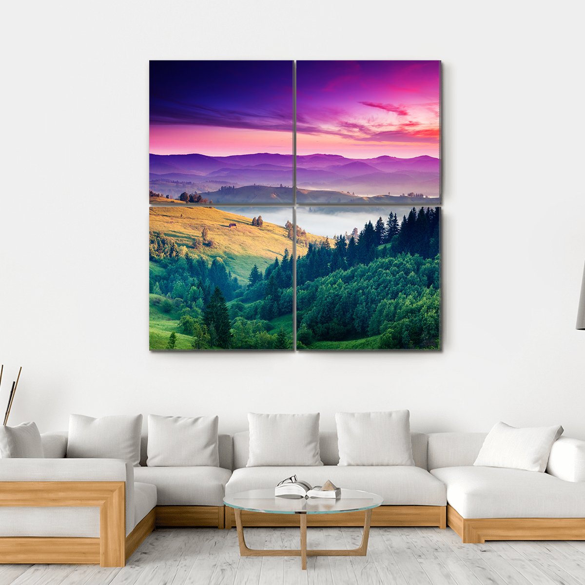 Fantastic Morning Mountain Landscape Canvas Wall Art-4 Square-Gallery Wrap-17" x 17"-Tiaracle