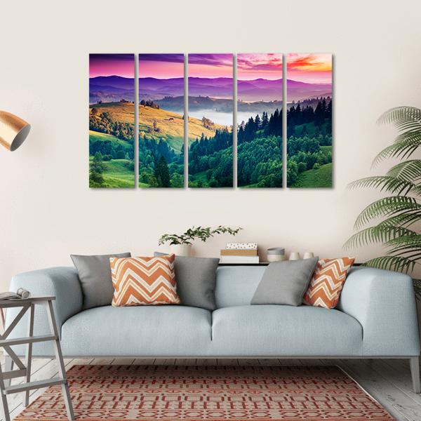 Fantastic Morning Mountain Landscape Canvas Wall Art-5 Horizontal-Gallery Wrap-22" x 12"-Tiaracle