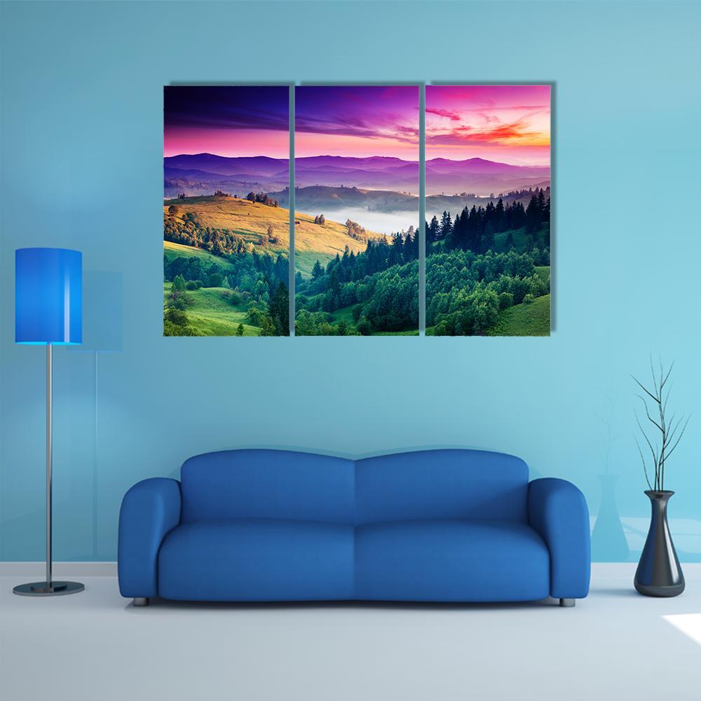 Fantastic Morning Mountain Landscape Canvas Wall Art-3 Horizontal-Gallery Wrap-37" x 24"-Tiaracle