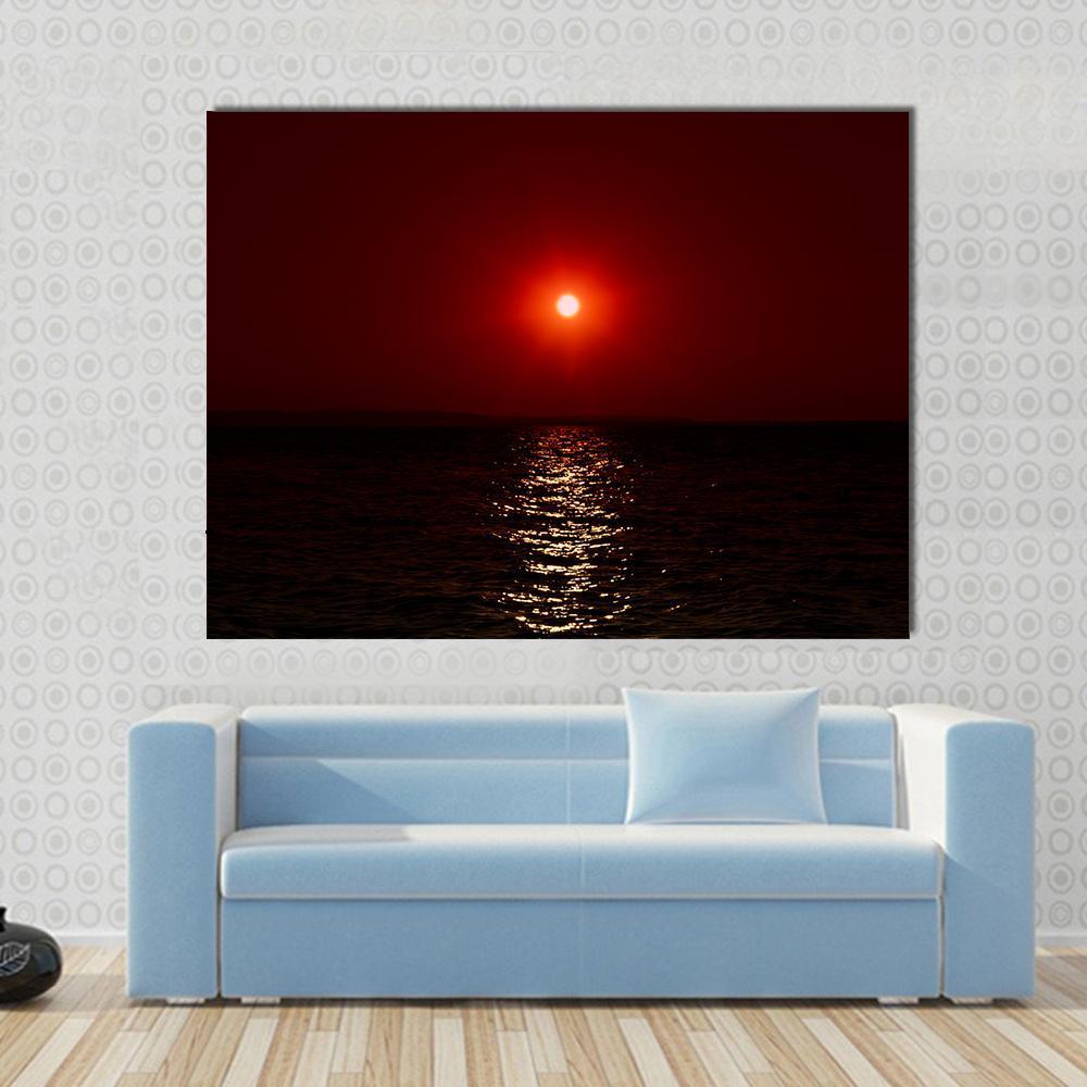 Fantastic Sunset on Mars Canvas Wall Art in black and red, single panel hung on a wall