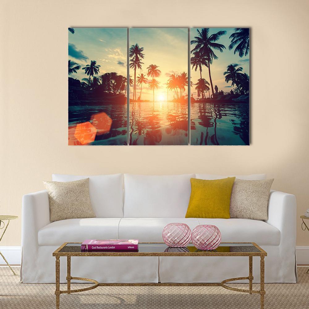 Fantastic Sunset On Tropical Beach Canvas Wall Art-3 Horizontal-Gallery Wrap-37" x 24"-Tiaracle