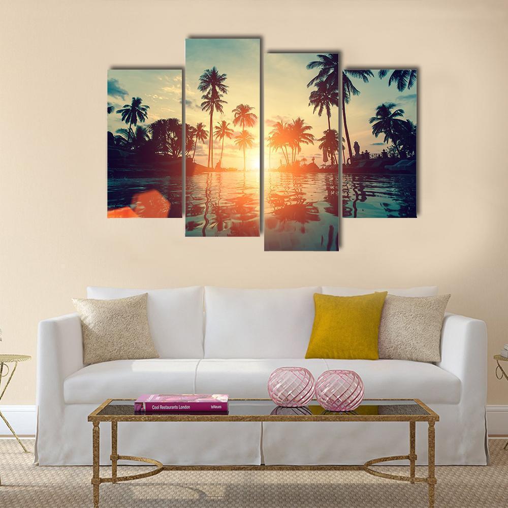 Fantastic Sunset On Tropical Beach Canvas Wall Art-4 Pop-Gallery Wrap-50" x 32"-Tiaracle