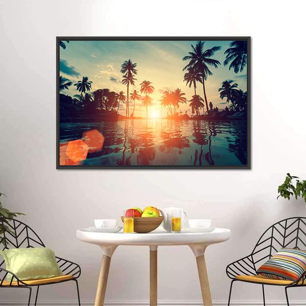 Fantastic Sunset On Tropical Beach Canvas Wall Art-3 Horizontal-Gallery Wrap-25" x 16"-Tiaracle