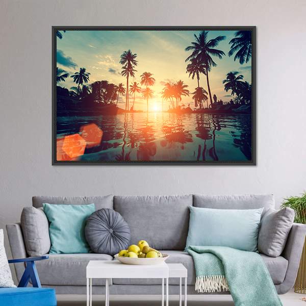 Fantastic Sunset On Tropical Beach Canvas Wall Art-3 Horizontal-Gallery Wrap-25" x 16"-Tiaracle