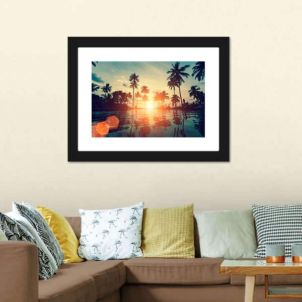 Fantastic Sunset On Tropical Beach Canvas Wall Art-3 Horizontal-Gallery Wrap-25" x 16"-Tiaracle