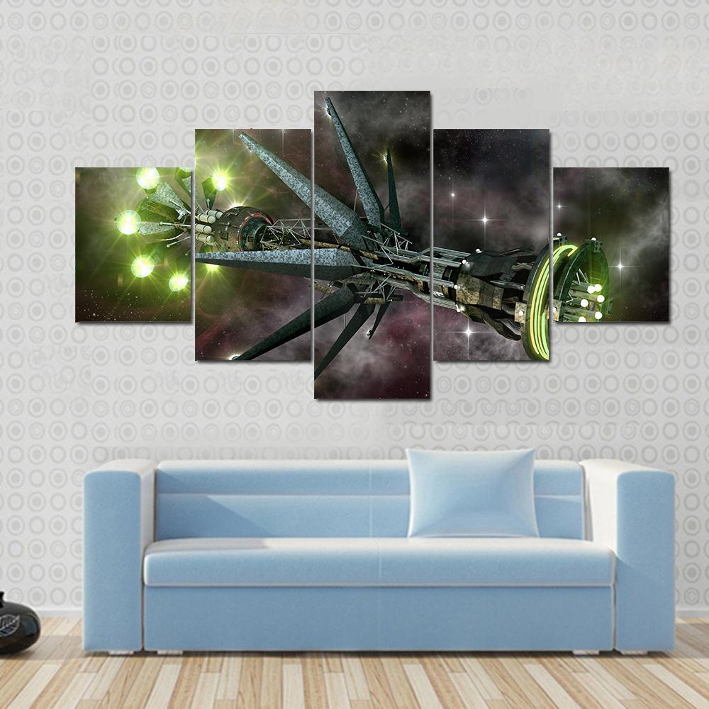 Fantasy Alien Mothership Canvas Wall Art-5 Star-Gallery Wrap-62" x 32"-Tiaracle