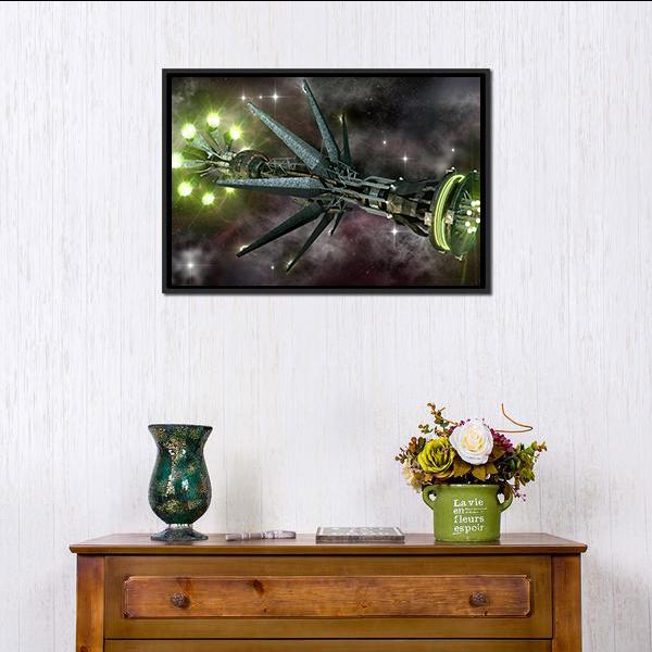 Fantasy Alien Mothership Panoramic Canvas Wall Art-1 Piece-36" x 12"-Tiaracle