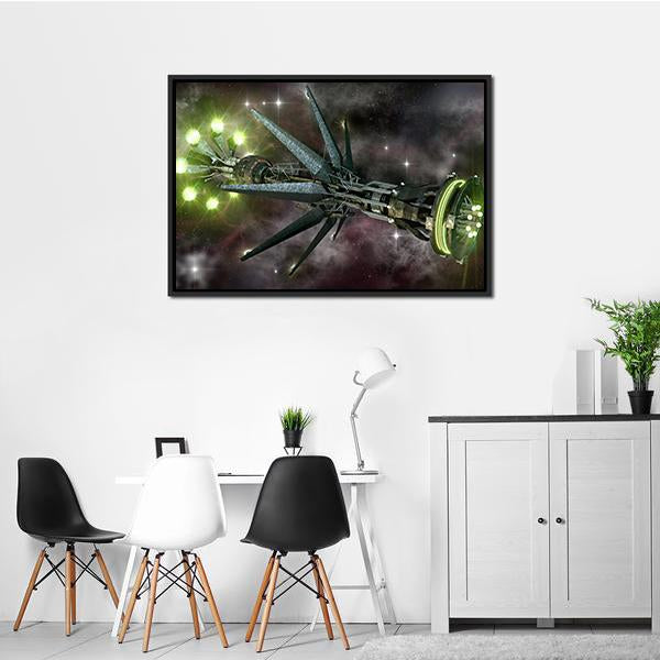 Fantasy Alien Mothership Panoramic Canvas Wall Art-1 Piece-36" x 12"-Tiaracle