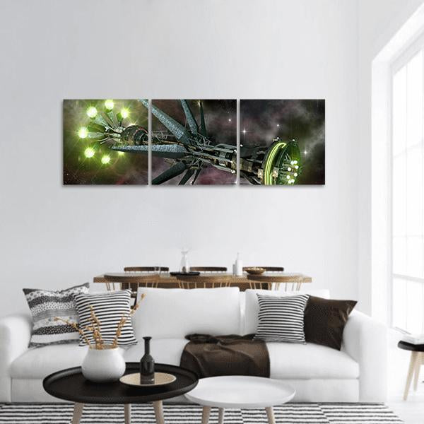 Fantasy Alien Mothership Panoramic Canvas Wall Art-3 Piece-25" x 08"-Tiaracle