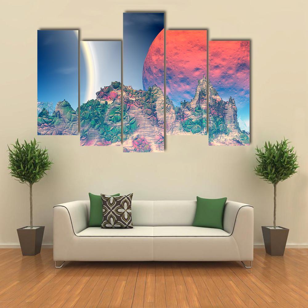 Fantasy Alien Planet Canvas Wall Art-5 Pop-Gallery Wrap-47" x 32"-Tiaracle