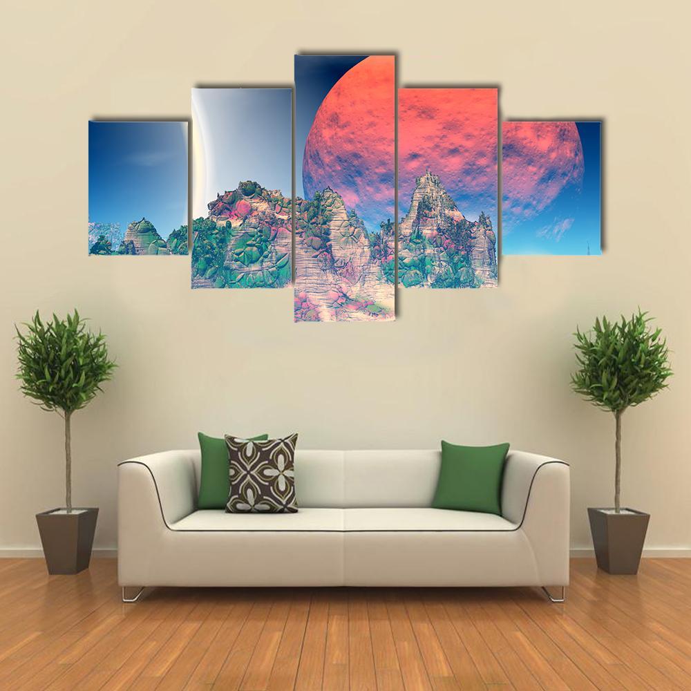 Fantasy Alien Planet Canvas Wall Art-5 Star-Gallery Wrap-62" x 32"-Tiaracle