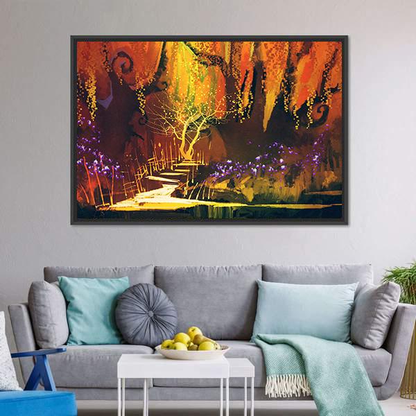 Fantasy Forest Abstract Canvas Wall Art-1 Piece-Floating Frame-24" x 16"-Tiaracle