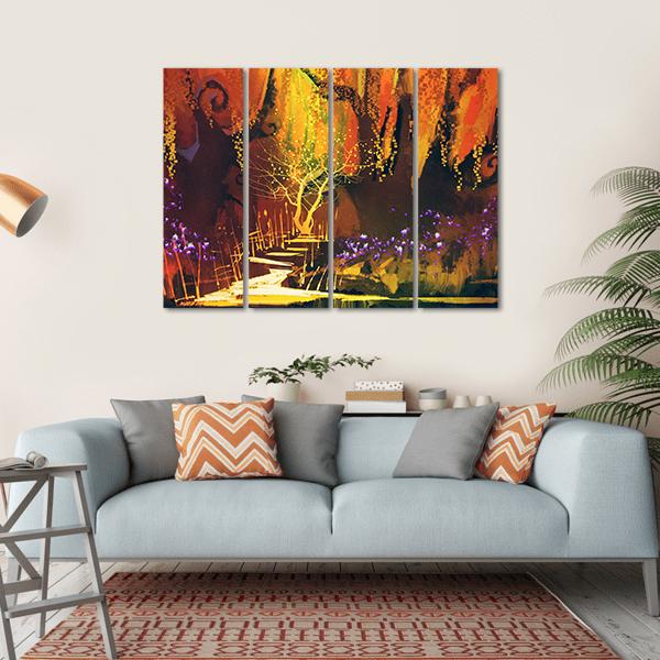 Fantasy Forest Abstract Canvas Wall Art-4 Horizontal-Gallery Wrap-34" x 24"-Tiaracle