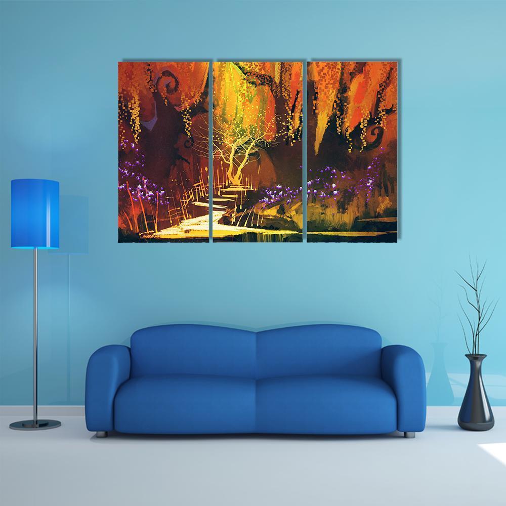 Fantasy Forest Abstract Canvas Wall Art-3 Horizontal-Gallery Wrap-37" x 24"-Tiaracle