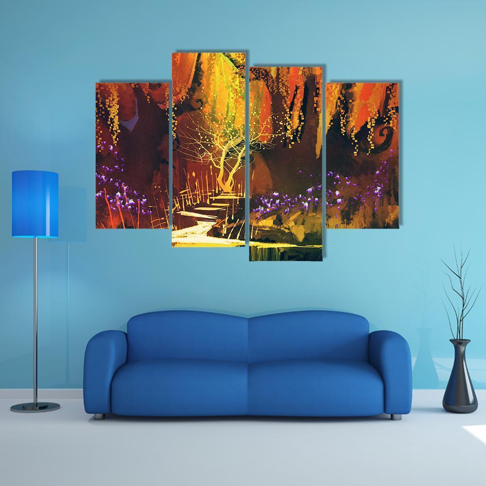 Fantasy Forest Abstract Canvas Wall Art-4 Pop-Gallery Wrap-50" x 32"-Tiaracle