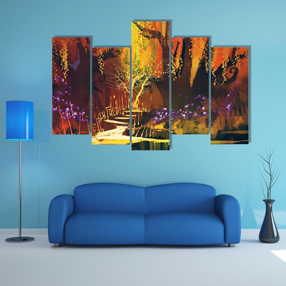 Fantasy Forest Abstract Canvas Wall Art-5 Pop-Gallery Wrap-47" x 32"-Tiaracle