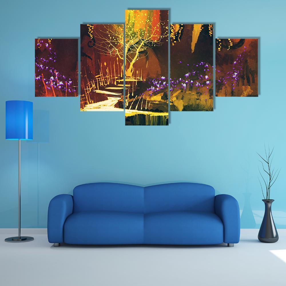 Fantasy Forest Abstract Canvas Wall Art-5 Star-Gallery Wrap-62" x 32"-Tiaracle