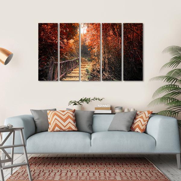 Fantasy Forest In Autumn Canvas Wall Art-5 Horizontal-Gallery Wrap-22&quot; x 12&quot;-Tiaracle