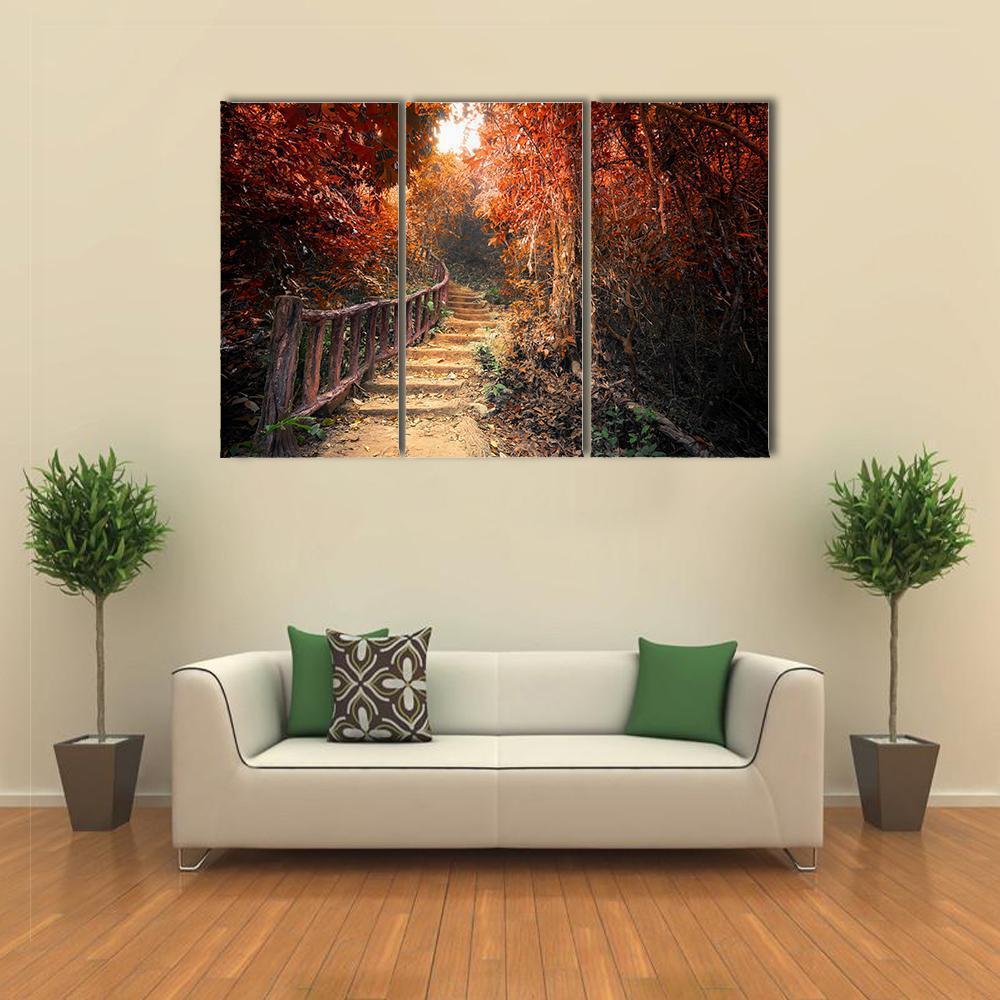 Fantasy Forest In Autumn Canvas Wall Art-3 Horizontal-Gallery Wrap-37" x 24"-Tiaracle