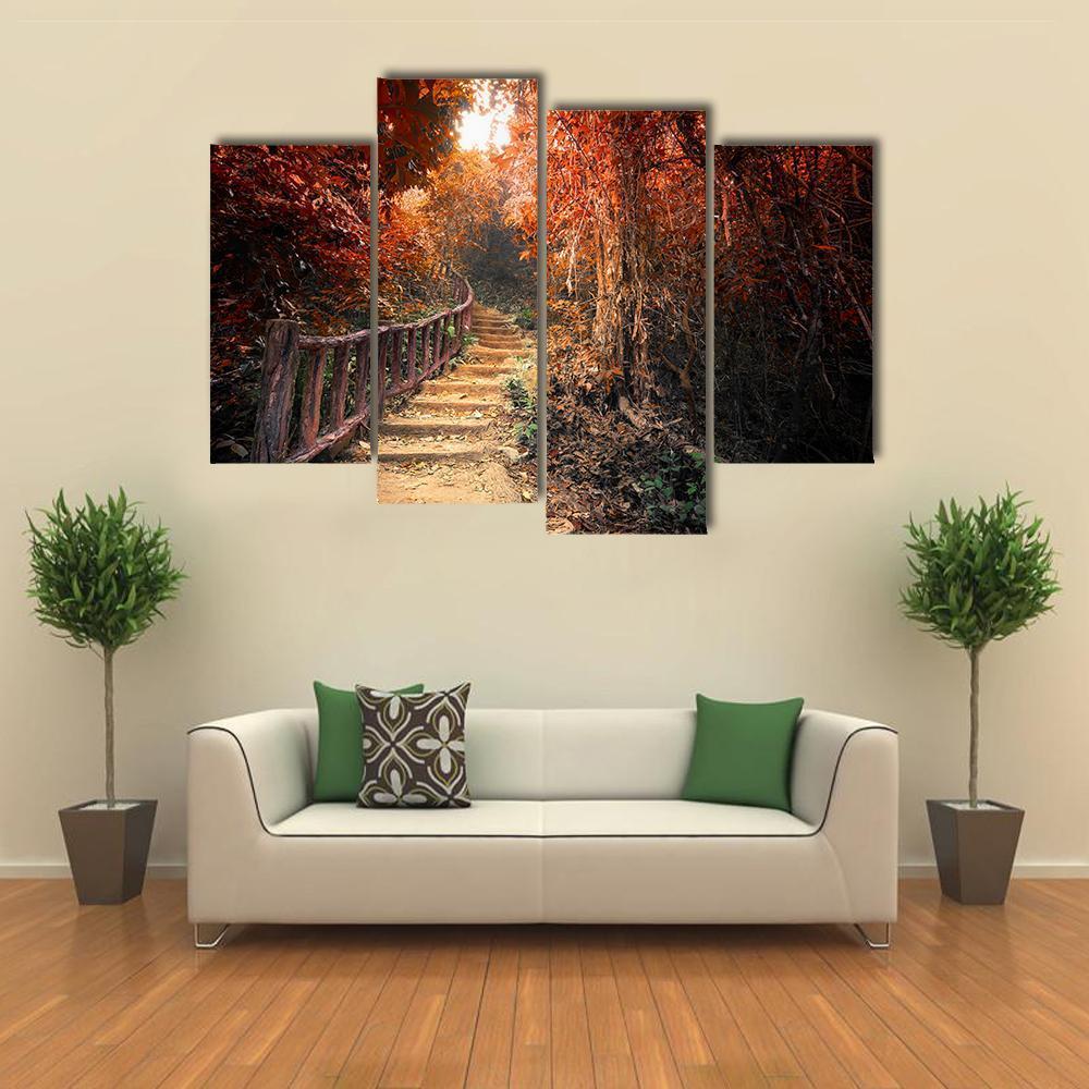 Fantasy Forest In Autumn Canvas Wall Art-4 Pop-Gallery Wrap-50" x 32"-Tiaracle