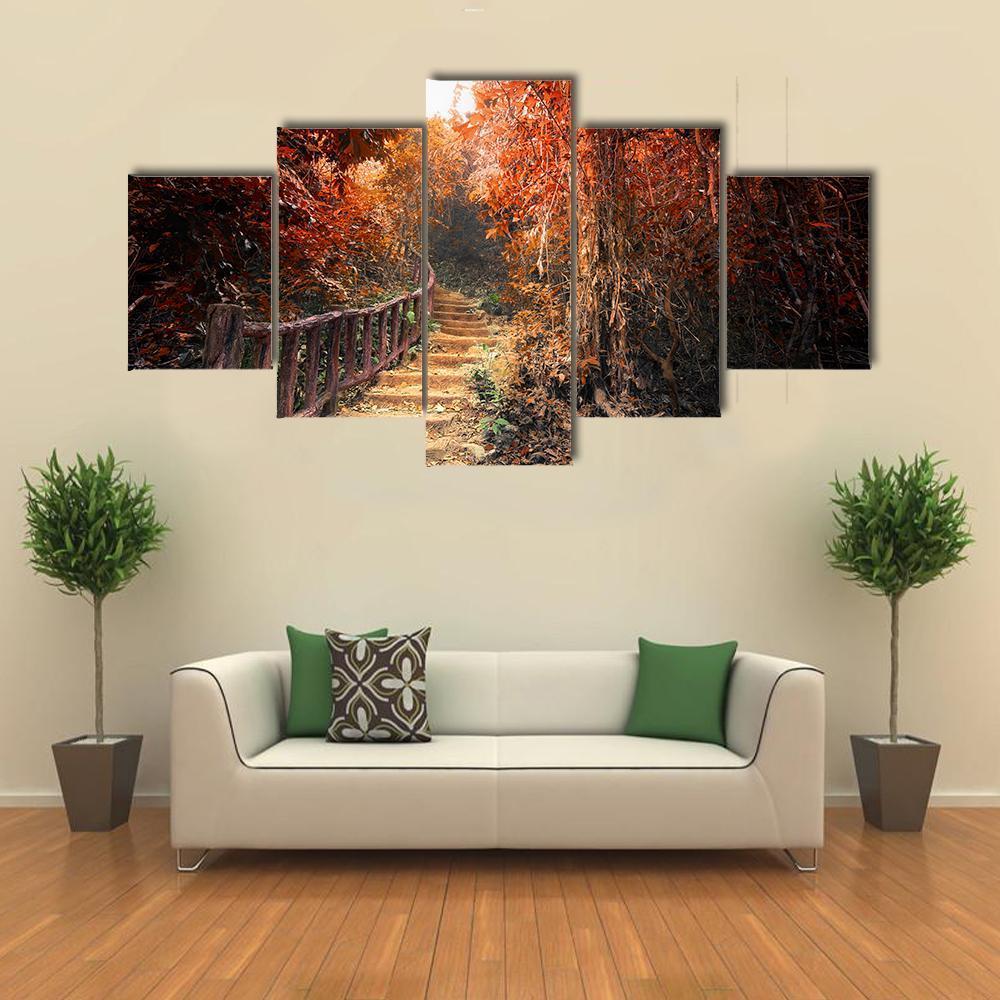 Fantasy Forest In Autumn Canvas Wall Art-3 Horizontal-Gallery Wrap-37" x 24"-Tiaracle