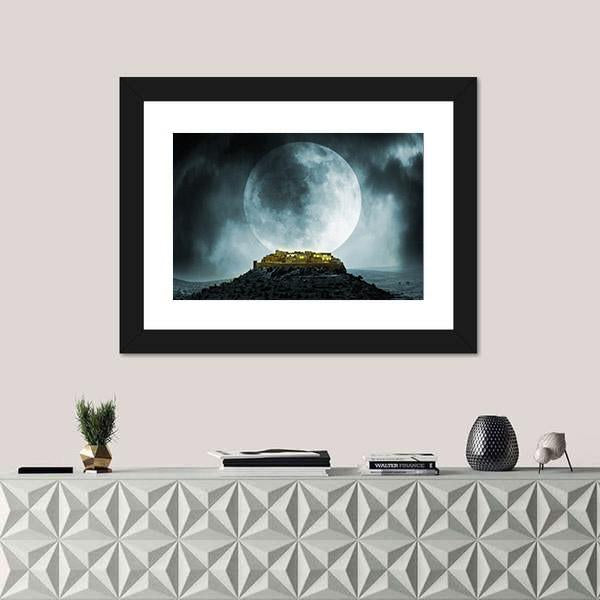 Fantasy Hill With Moon Canvas Wall Art-1 Piece-Framed Print-20" x 16"-Tiaracle