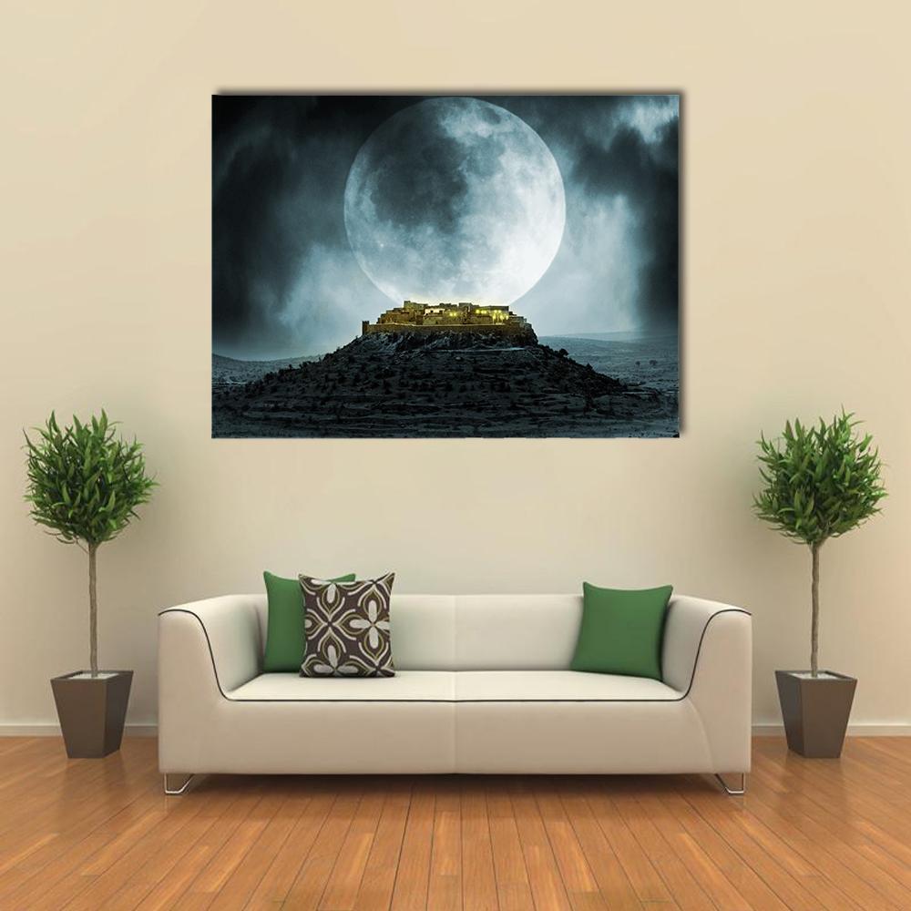 Fantasy Hill With Moon Canvas Wall Art-4 Square-Gallery Wrap-17" x 17"-Tiaracle