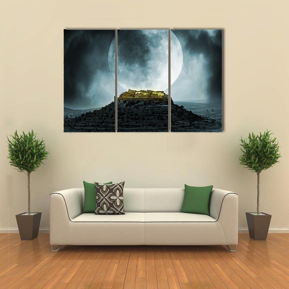Fantasy Hill With Moon Canvas Wall Art-3 Horizontal-Gallery Wrap-37" x 24"-Tiaracle