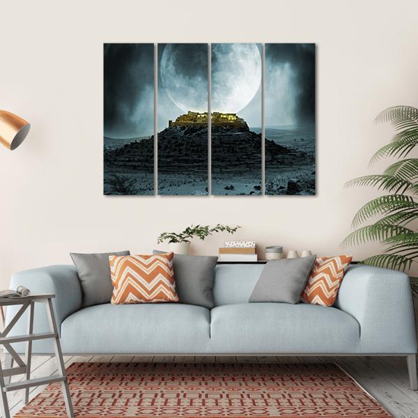 Fantasy Hill With Moon Canvas Wall Art-4 Horizontal-Gallery Wrap-34" x 24"-Tiaracle